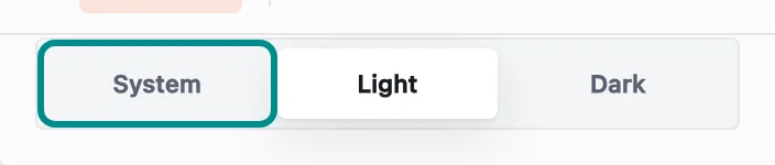 The Theme choices on the Account page, with the System button marked.
