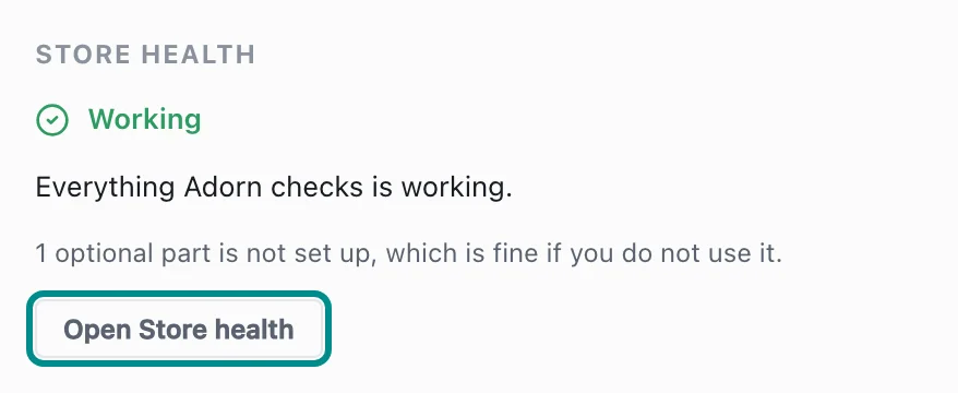 The Help panel's Store health, with the Open Store health button marked.