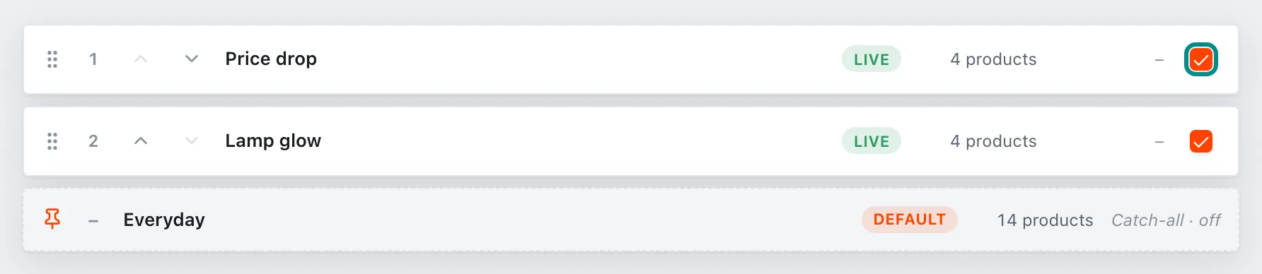 The template priority order, with the Enabled: Price drop checkbox marked.
