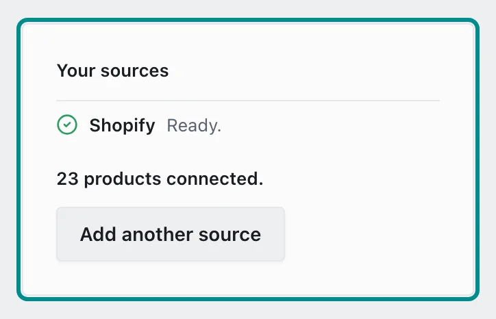 The store's sources with their import state, with the Your sources card marked.