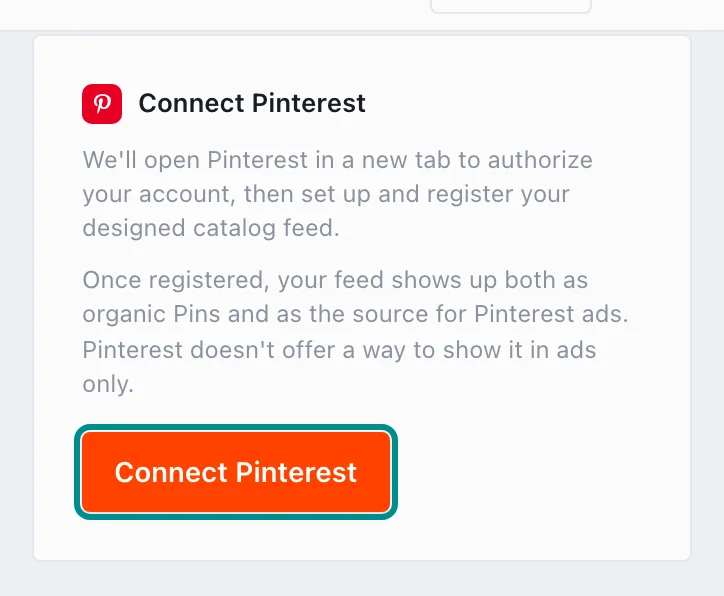 The Pinterest card before a connection, with the Connect Pinterest button marked.