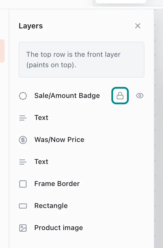 The Layers panel, with the Lock element button marked.