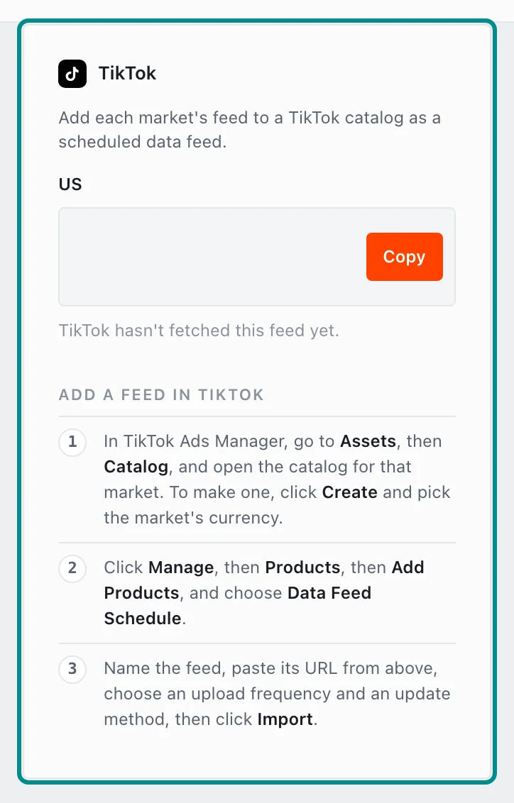 The TikTok card while TikTok is not switched on, with the TikTok card marked.