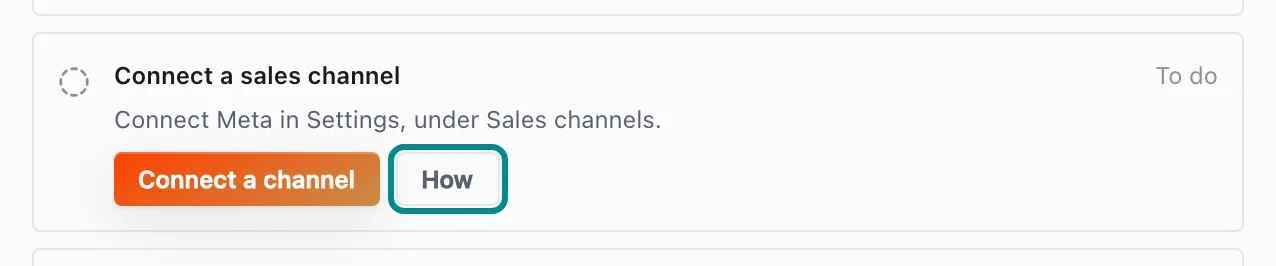 The setup checklist's Connect a sales channel step, with the How to connect a sales channel button marked.