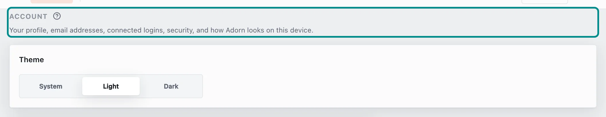 Settings, Account, with the Account section marked.